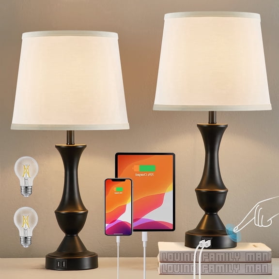 NATYSWAN lamps for Living Room Set of 2, Premium Linen Fabric Lampshade 3-Way Dimmable White Nightstand lamp Shade for Bedroom reading Living Room Bedside Nightstand