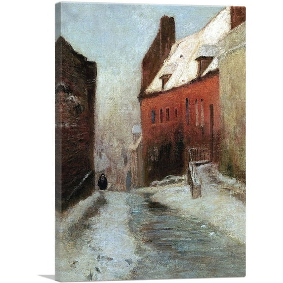 ARTCANVAS A Winter Street Scene Montreuil Canvas Art Print by Frits Thaulow - Size: 12" x 8" (0.75" Deep)