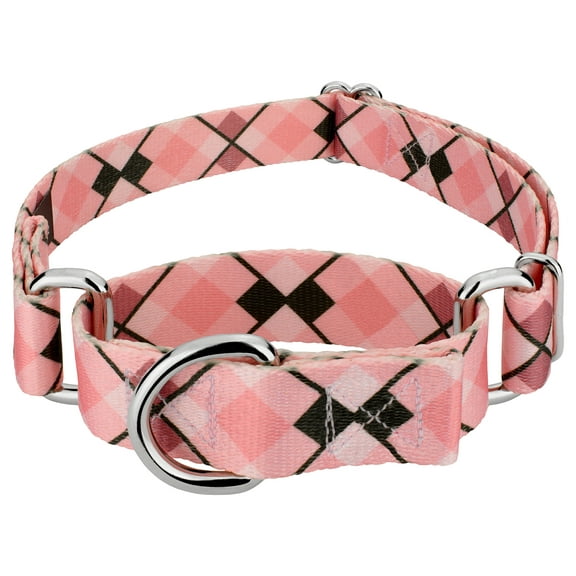 Country Brook Petz® Pink and Brown Argyle Martingale Dog Collar LTD, Large
