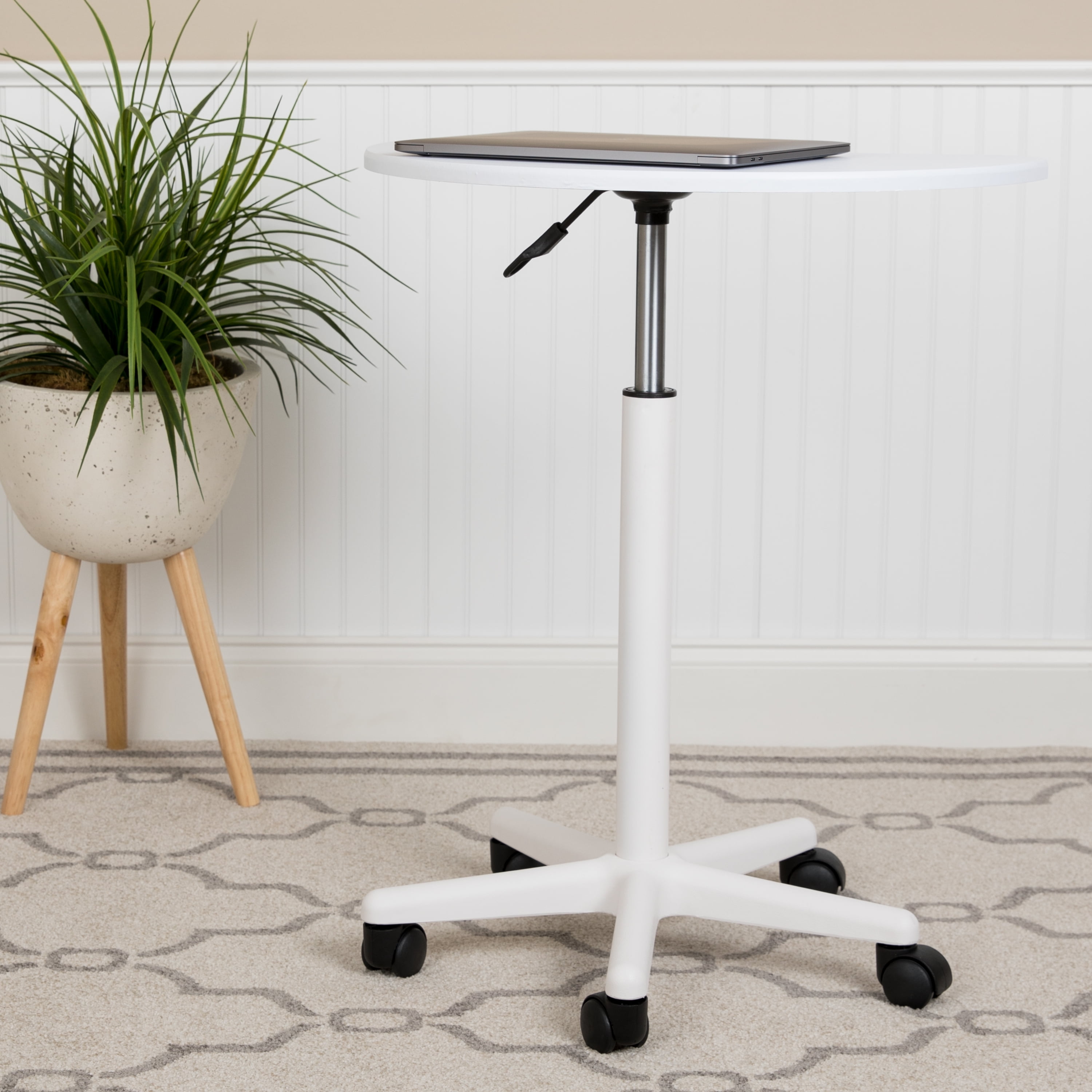 White Sit to Stand Mobile Laptop Computer Desk - Portable Rolling ...