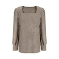 thumbnail image 4 of SEAOPEN Women's Sweaters Fashion Knitted Shirt Square Neck Side Split Pullover Top Long Sleeve Solid Color Blouses Fall Casual Blouse Khaki,S, 4 of 5