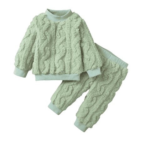 

Kucnuzki 9 Months Baby Boy Winter Outfits Pants Sets 12 Months Long Sleeve Solid Color Twist Prints Fluffy Cozy Sweatshirt Tops Elastic Cozy Pants 2PCS Set Green