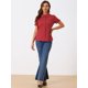 thumbnail image 3 of Blusa de algodón con volantes y cuello vuelto para mujer Borgoña L Allegra K, 3 of 6