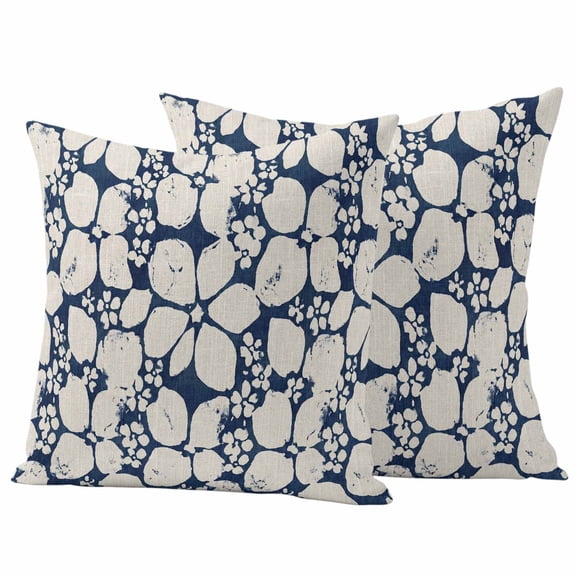 Beige Flower Pattern Outdoor Waterproof Pillow Covers, Retro Country Tie-dye Floral Abstract Blue Decorative Square Throw Pillowcase Sofa Cushion Sham for Patio/Couch/Chair, 26"x26" 2 Pack