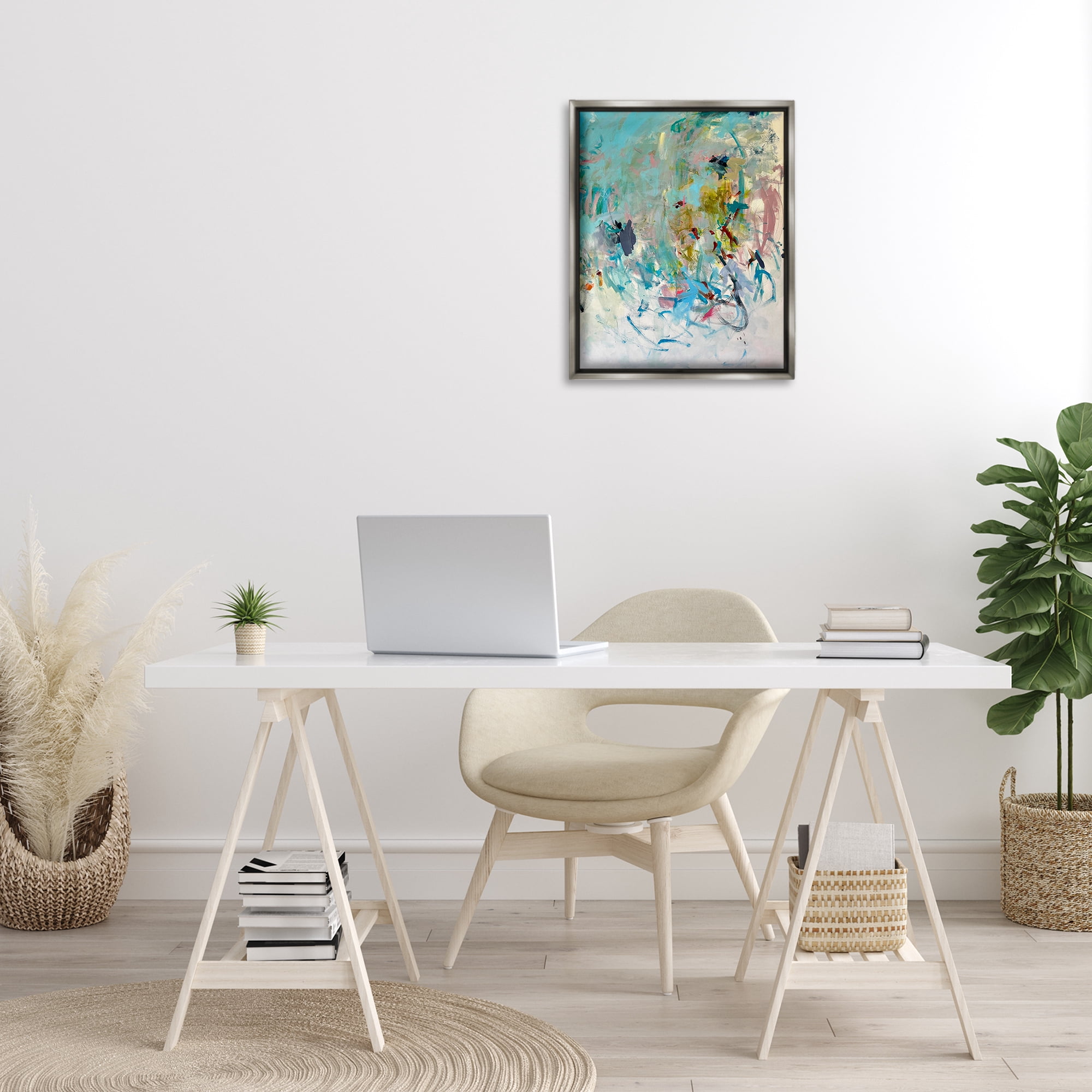 Stupell Industries Chaotic Ombre Scribble Abstract Painting Gray Floater Framed Canvas Art Print Wall Art, 17 x 21