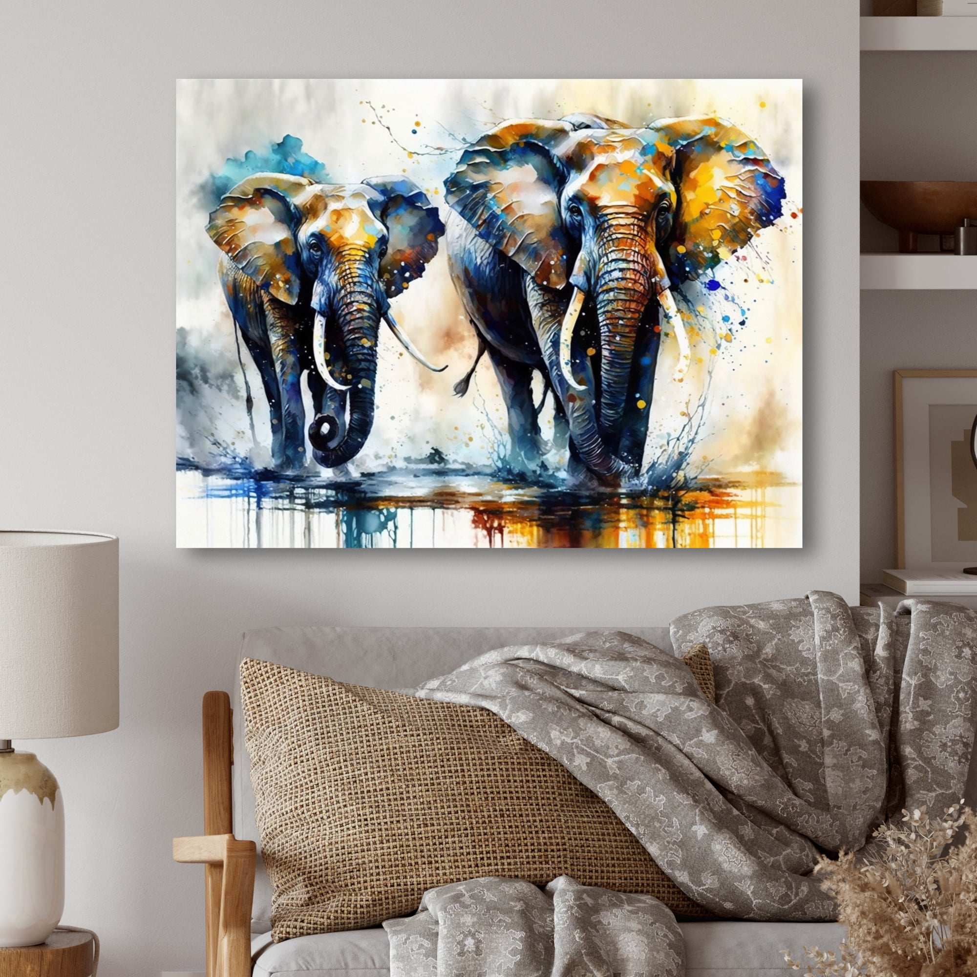 Designart Elephants Running II Canvas Wall Art