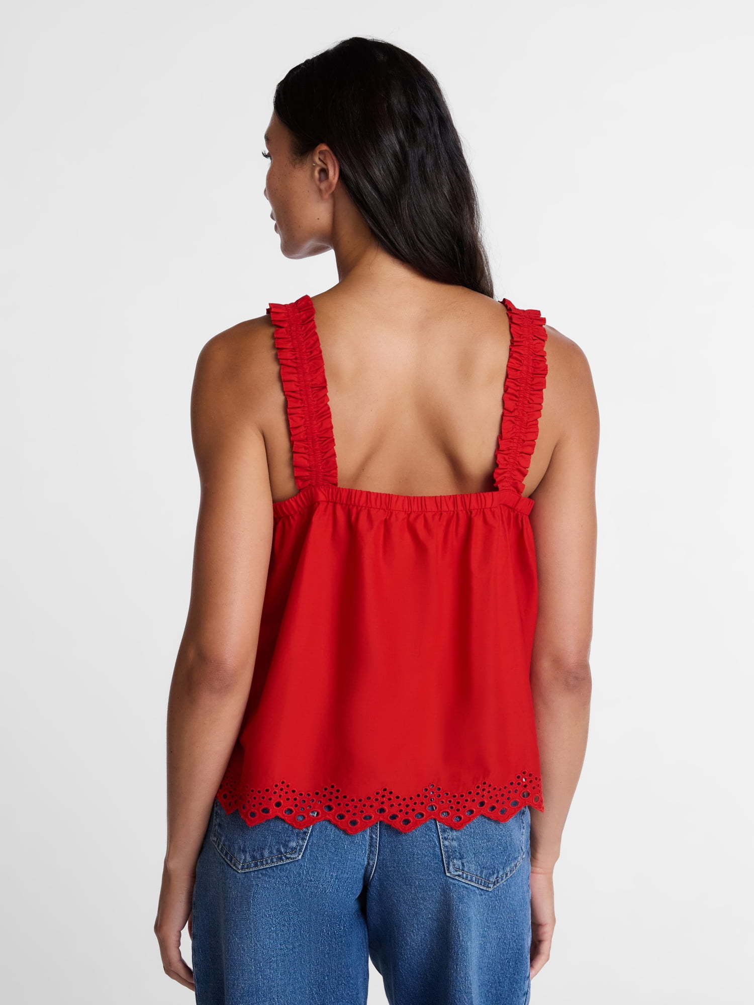 Time and Tru Women’s Eyelet Trim Cotton Tank Top, Sizes XS-XXXL