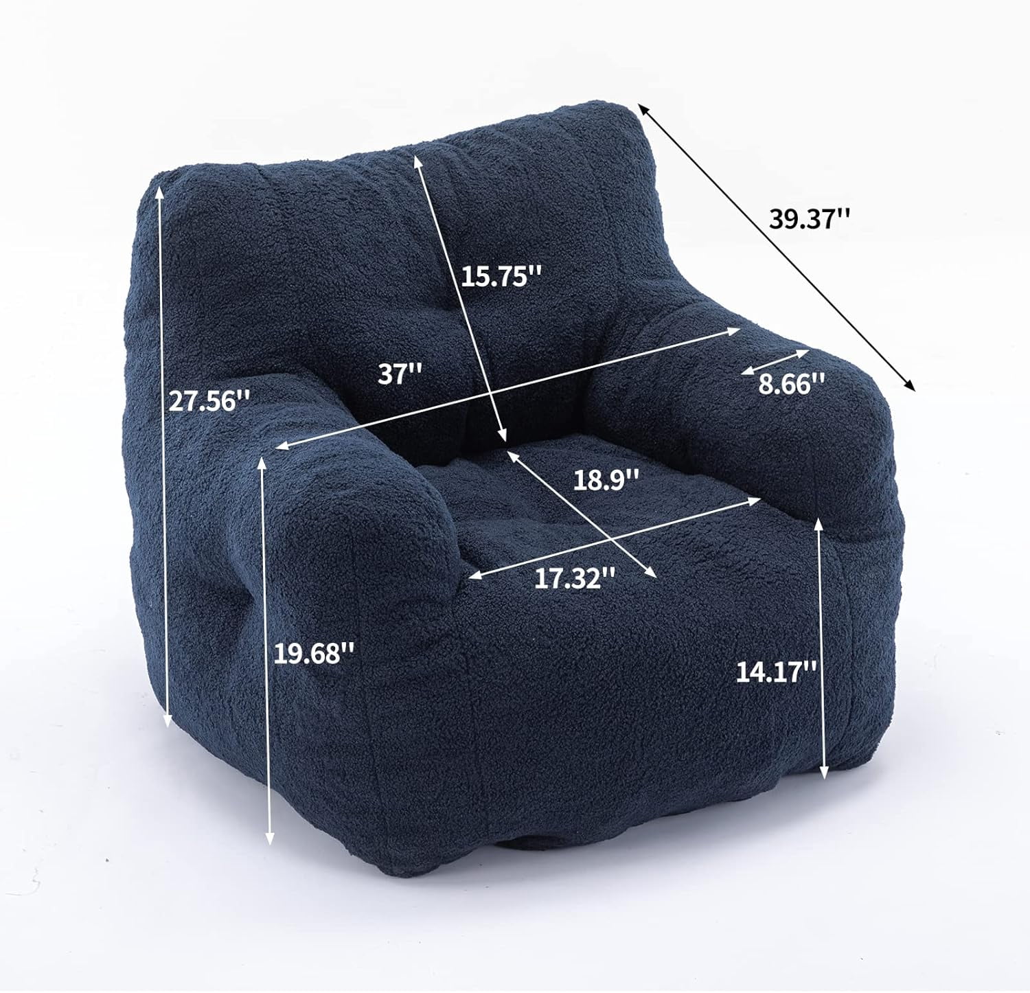 DreamBuck Bean Bag Chairs, Soft Tufted Foam Bean Bag Chair with Teddy Fabric for Adults and Kids, Comfy Lazy Sofa for Living Room, Bedroom, Big Bean Bag Chair for Gaming, Reading, Dark Blue