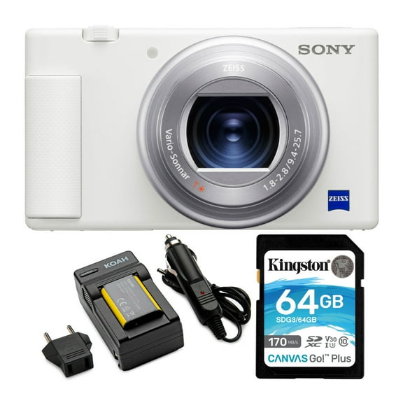 Sony ZV-1 20.1MP Camera for Content Creators and Vloggers (White) Bundle - New