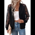 thumbnail image 1 of Chaqueta de Mujer con Encaje en Contraste y Cremallera, Larga Raglán, para Otoño Negro XL, 1 of 10