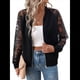 thumbnail image 1 of Chaqueta de Mujer con Encaje en Contraste y Cremallera, Larga Raglán, para Otoño Negro XXL, 1 of 10