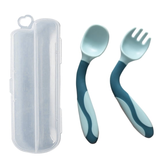Baby tableware spoon Toddler infant child feeding training spoon easy to grip bendable softgreen