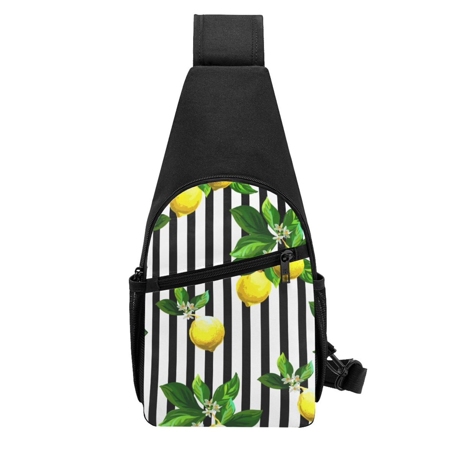 Xecao's Lemons on Striped Print Sling Bag: A Versatile Chest, Shoulder, and Crossbody Backpack for Casual Days Out, Perfect for Both Men and Women