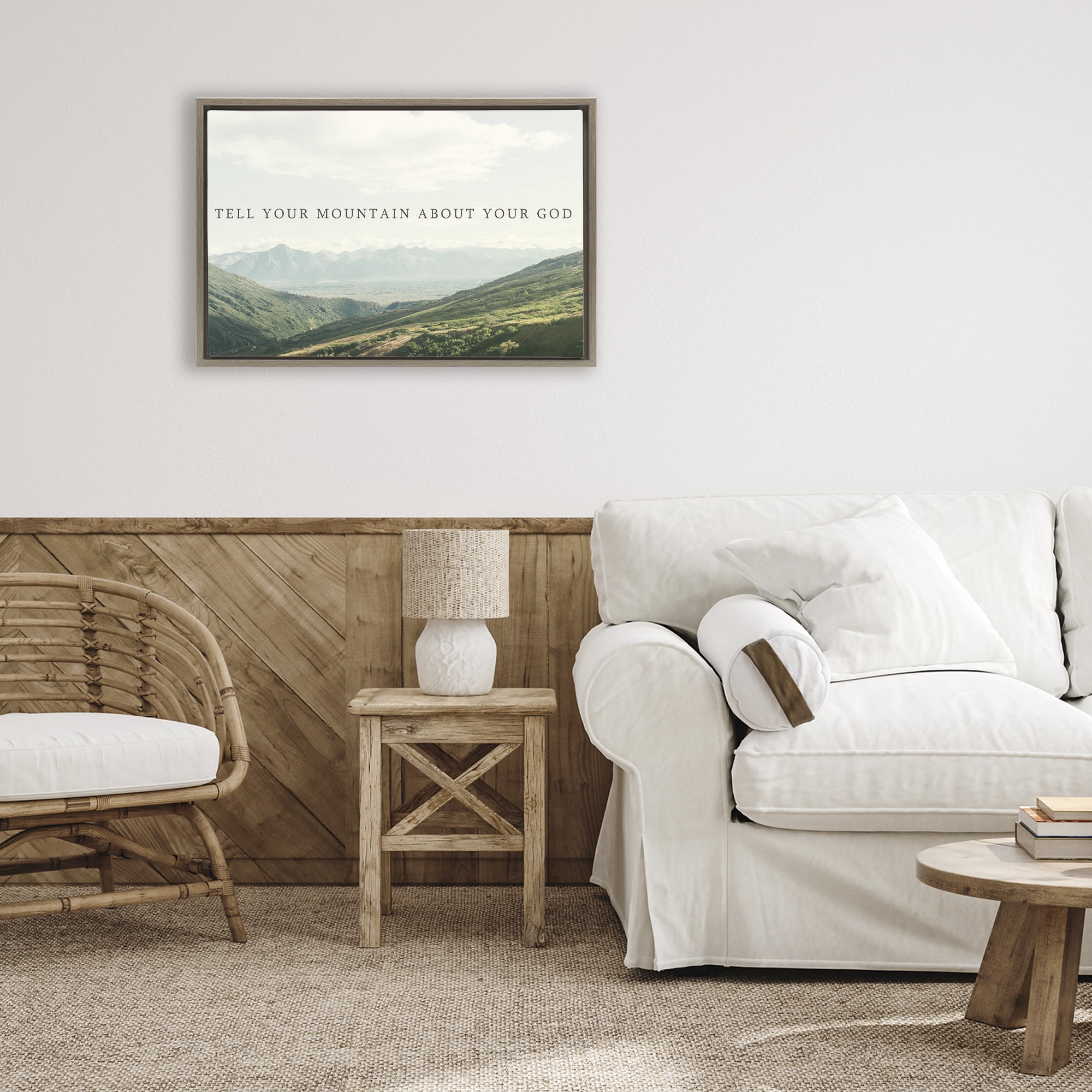 Stupell Industries Tell Your Mountain About God Brown Framed Floater Canvas Wall Art, design by Kali Wilson