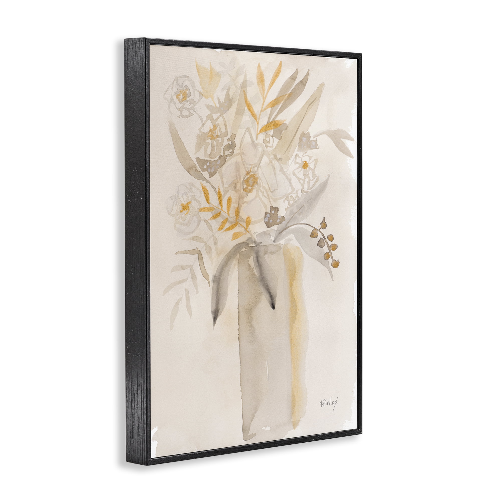 Stupell Industries Earthy Soft Flower Vase Black Framed Giclee Art, design by Krinlox