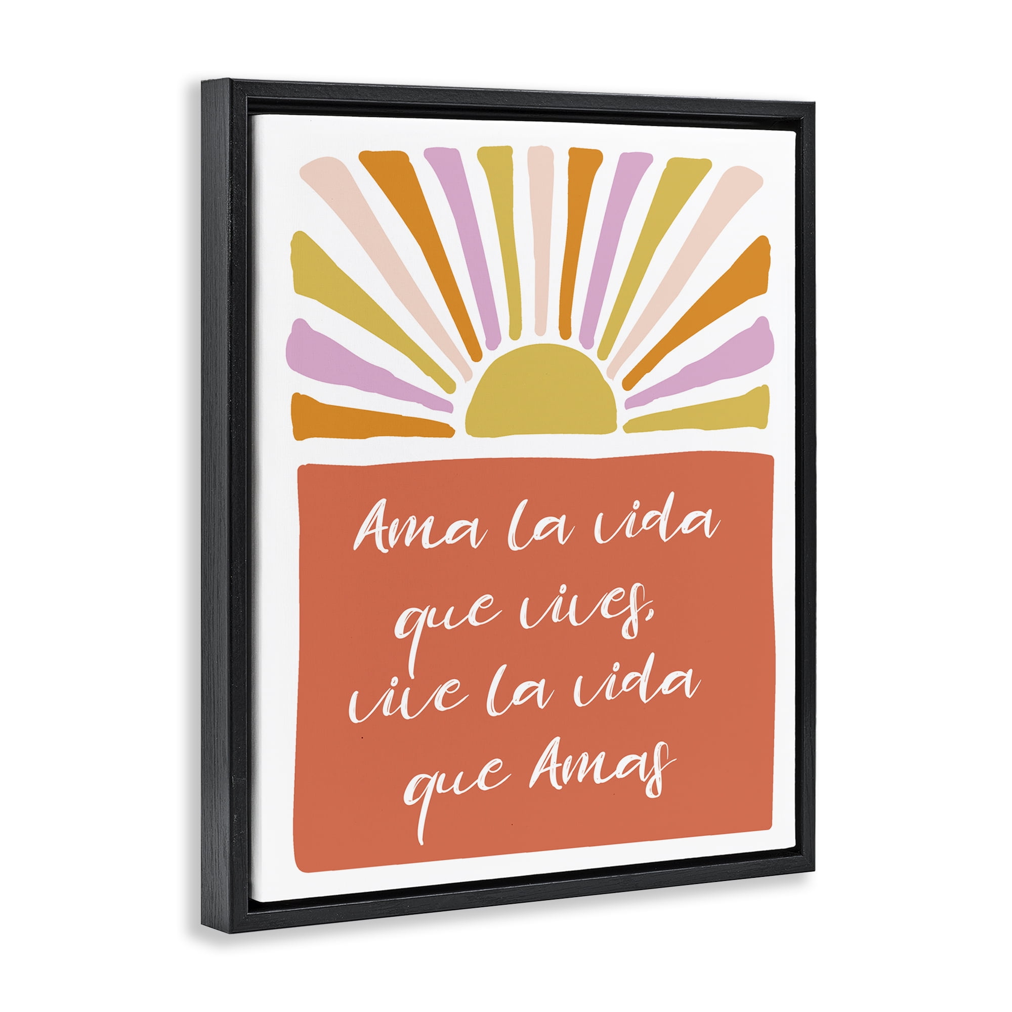 Stupell Industries Ama la Vida que Vives Inspirational Quotes & Sayings Painting Black Floater Framed Art Print Wall Art, 17 x 21