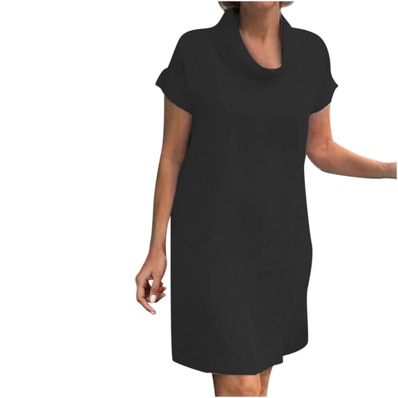 Eagokdc Women's Dresses Casual Solid Color Round Neck Short Sleeve Summer Loose Party Dress Plus Size S-3XL
