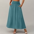 thumbnail image 4 of ZToonmas Women's Elastic High Waist Maxi Skirt A-Line Flowy Skirt with Side Pockets Casual Solid Color Long Skirt, 4 of 6