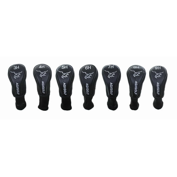 AGXGOLF Hybrid Golf Club Head Covers Long Neck Set of 7 Black for 3 4 5 6 7 8 &9