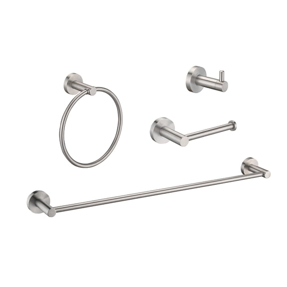 Bathroom Accessory Set 4-Piece Brushed Nickel - Towel Bar, Toilet Paper Holder, Ring & Hook - Wall Mount Stainless Steel Bathroom Hardware Brushed Nickel Stainless Steel