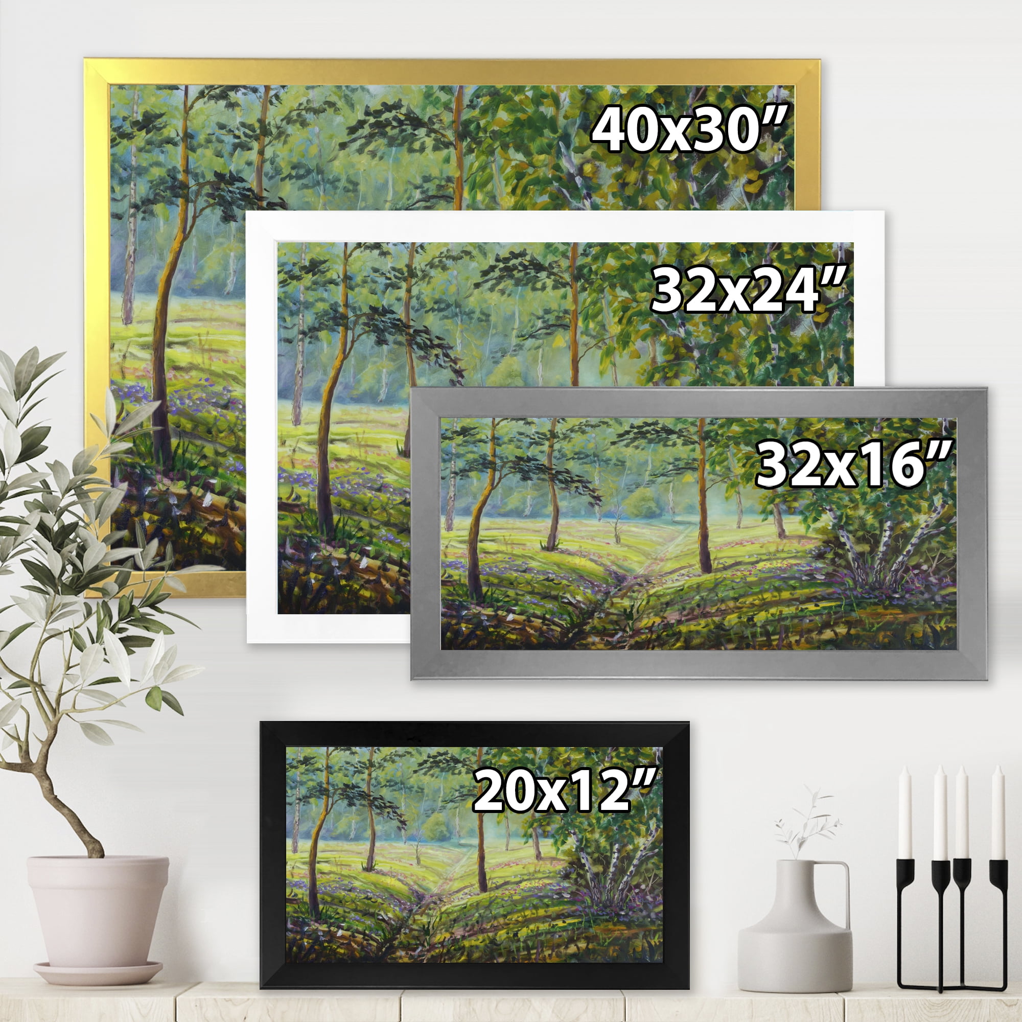 Designart 'Bushes and Pine Trees In The Forest I' Lake House Framed Art Print