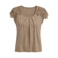 thumbnail image 7 of QUNYINEY Yellow T Shirts for Women Trendy Summer Short Sleeve Cotton Shirt Pullover Lace Pleated Crew Neck Relaxed Fit Tops, 7 of 7