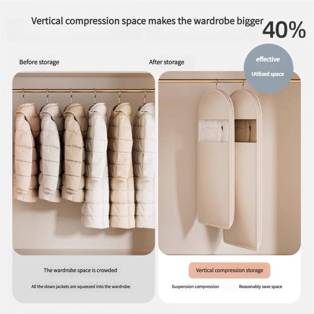Space Saving Garment Bag with Compression Zipper – 3PCS Space Saving Hanging Garment Bag for Down Coats, Dust-Proof, Hanging Organizer S/M/L