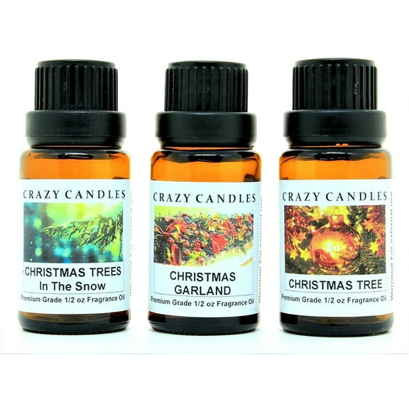 Crazy Candles 3 Bottles Set, Christmas Trees in The Snow, Christmas Garland, Christmas Tree 1/2 Fl Oz Each (15ml) Premium Grade Scented Fragrance Oils