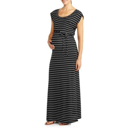 Oh! Mamma Maternity Short Sleeve Maxi Dress with Tie Waist