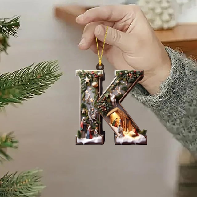 Adornos navideños personalizados con letras del alfabeto | Decoraciones colgantes con letras para árbol de Navidad, coronas y decoración navideña del hogar