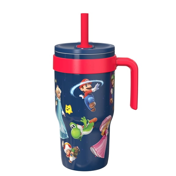 Zak Designs 18oz Mario Navy Kids Straw Cruiser Tumbler, Stainless Steel Double Wall Vacuum Leakproof