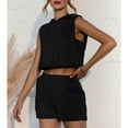 thumbnail image 4 of Defitshape Women's Short 2 Piece Outfits Summer Sleeveless Crop Tops Tracksuit Comfy Pocket Drawstring Black 14, 4 of 4
