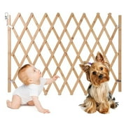 XZKING Folding Expandable Accordion Baby Gate Wooden Accordian Expansion Gate for Doorway Stairs Retractable Gate Safety Protection for Small Medium Pet Dog