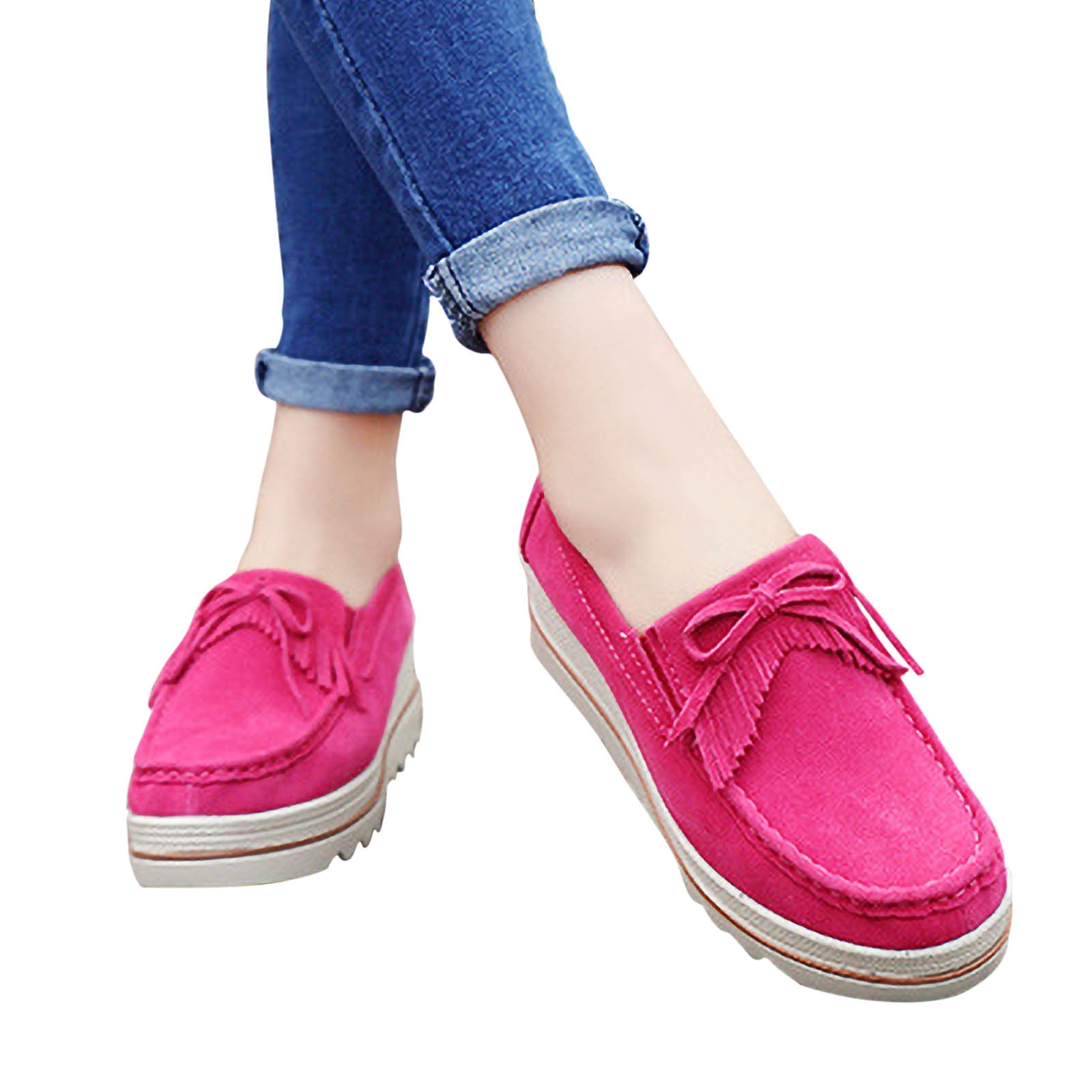 hopeusnice Clearance Women's Suede Loafers Slip On Wedge Platform