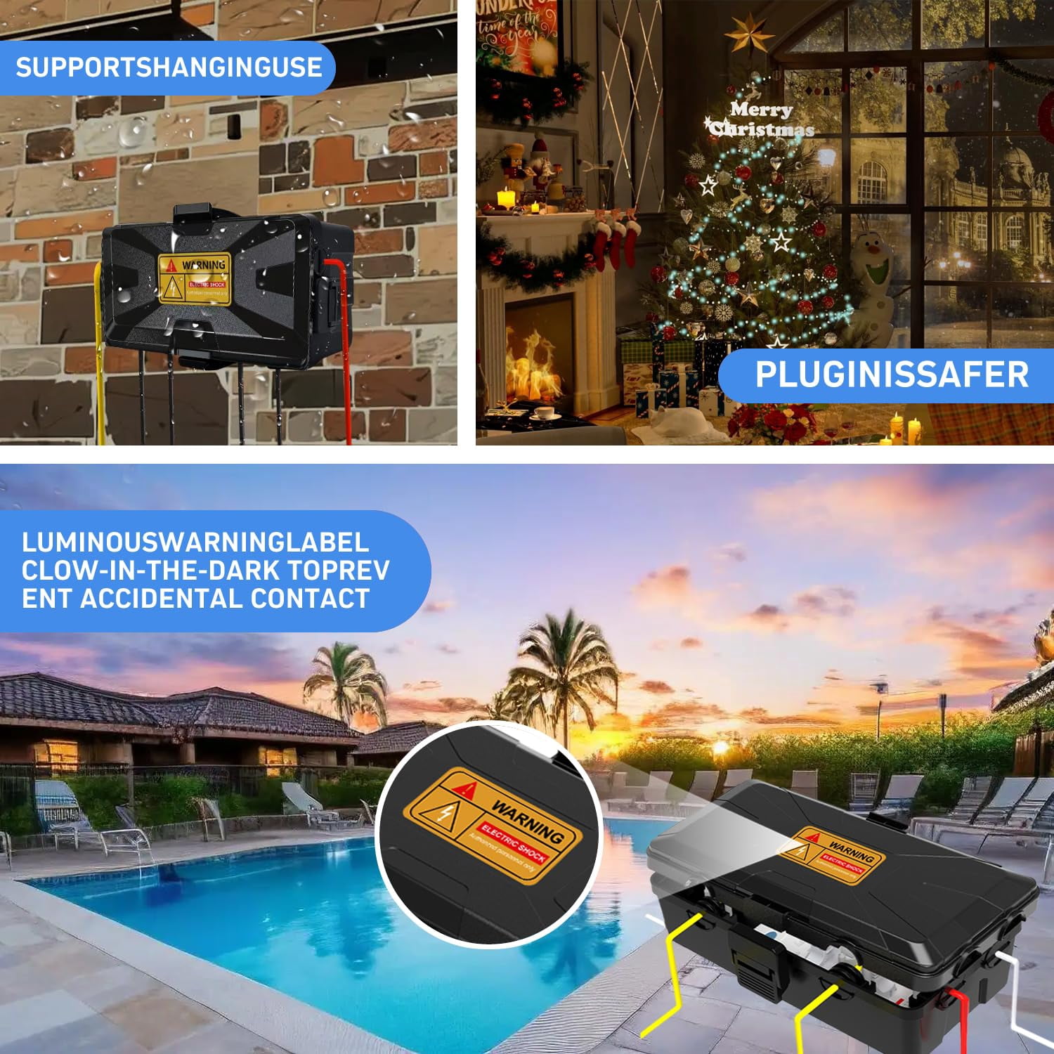 Outdoor Electrical Box Waterproof,Cover for Extension Cords and Power Strips,Ip54 Protect Power Strip,Weatherproof Outlet Cover for Timer Outlet,Plugs,Sockets,Holiday Light Decoration (Black, Medium)