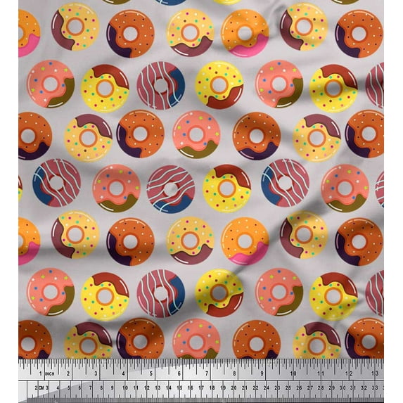 Soimoi Cotton Poplin Fabric Donuts Food Print Fabric by Yard 56 Inch Wide