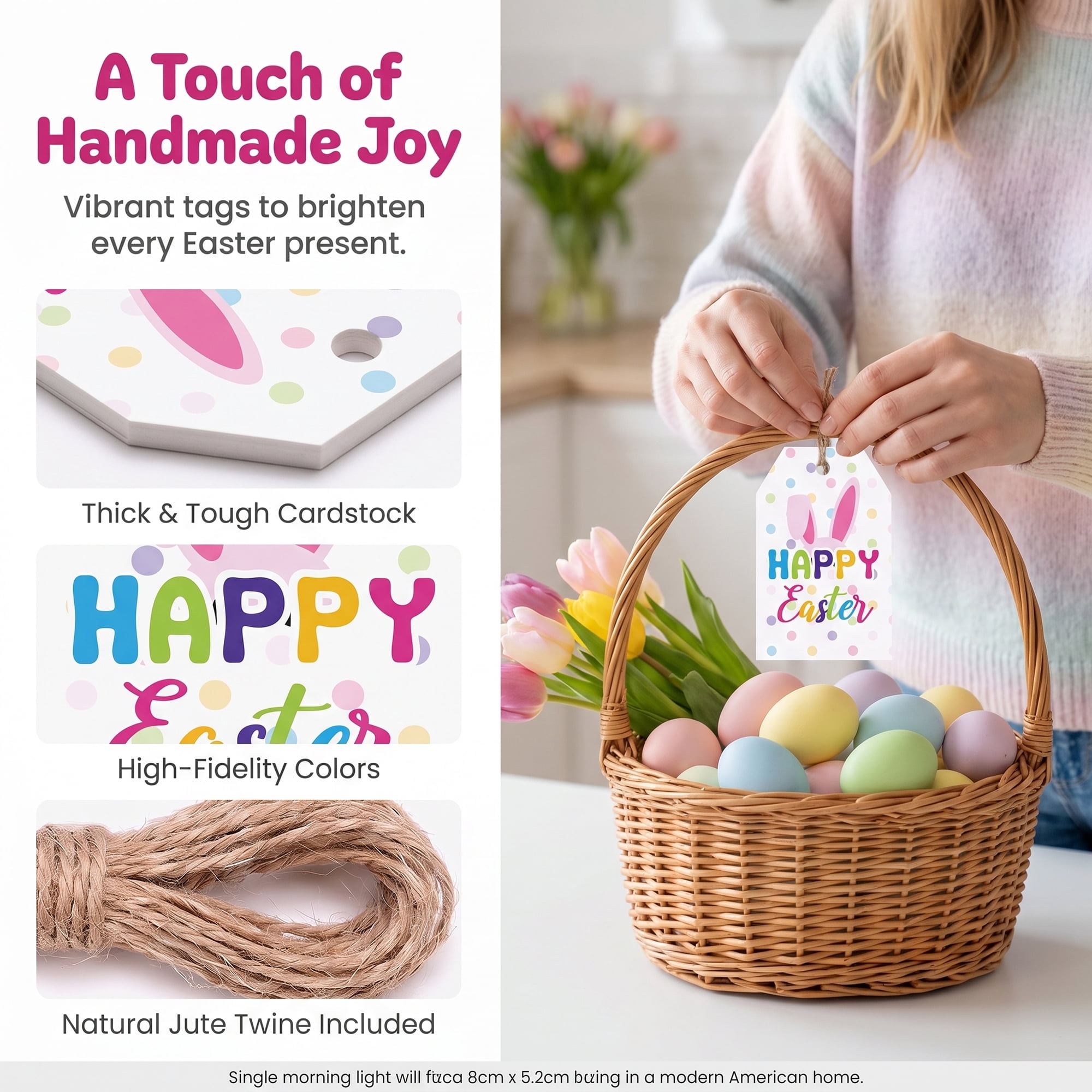 Unique Bargains 100Pcs Easter Gift Tags with Twine Bunny Ears Pattern 2" x 3.1"