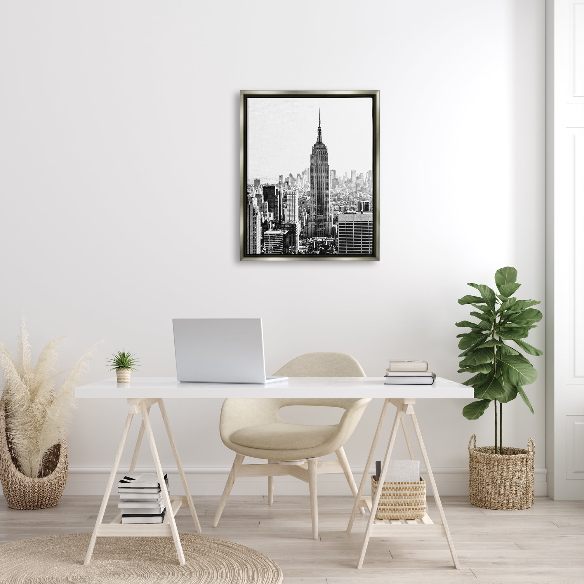 Stupell Industries New York Urban City Skyscrapers Downtown Skyline Photograph Luster Gray Floating Framed Canvas Print Wall Art, Design by Bill Carson Photography