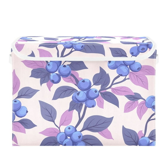 Blueberries and Branches Large Storage Bins with Linen Collapsible Lid Storage Box 16.7 x 12.6 x 11.8in