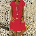 thumbnail image 2 of HJYCHN Women's Casual Dresses Relaxed Solid Color Fit Short Sleeve V-Neck Dress Comfortable and Easy to Wear Summer Dress Red S, 2 of 7