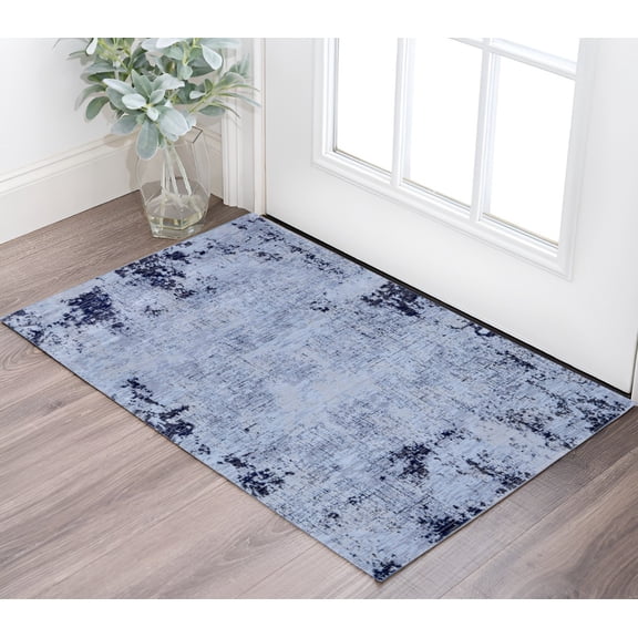 HomeRoots 567737 2 x 3 ft. Abstract Power Loom Rectangle Area Rug, Light Blue & Black