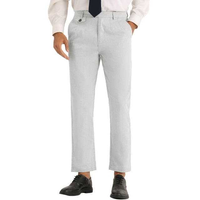 INSPIRE CHIC Double Pleated Dress Pants for Men's Solid Color Slim Fit Formal Trousers Light Gray 40