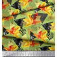 thumbnail image 3 of Soimoi Green Japan Crepe Satin Fabric Triangle,Autumn Leaves & Brush Stroke Abstract Fabric Prints By Yard 42 Inch Wide, 3 of 3