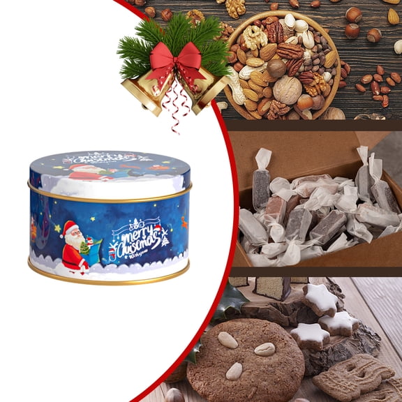 KOYPTL Christmas Candy Storage Tins Round Cookie Tins with Lids for Gift Giving Metal Christmas Storage Boxes for Snacks Cookies Chocolate Gift Wrapping Holiday Party Supplies Xmas Gifts