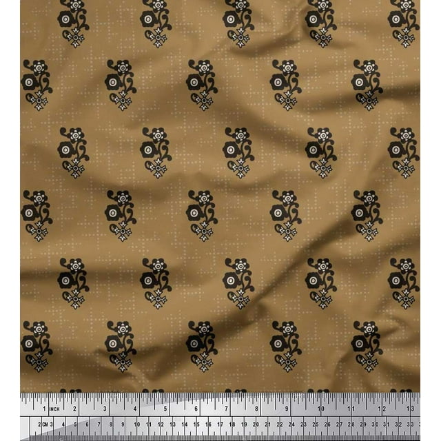 Soimoi polyester Crepe Fabric Dot & Floral Artistic Print Sewing Fabric Yard 52 Inch Wide