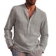thumbnail image 1 of Gran oferta de camisas de manga larga de algodón y lino para hombre, cuello alto de Color sólido de verano, estilo playero informal de talla grande Tan Jianjun unisex, 1 of 2