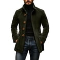 thumbnail image 4 of Ecqkame Men's Lapel Single Breasted Coats Long Sleeve Pocket Solid Color Coat Daily Casual Business Outerwear Army Green L, 4 of 5