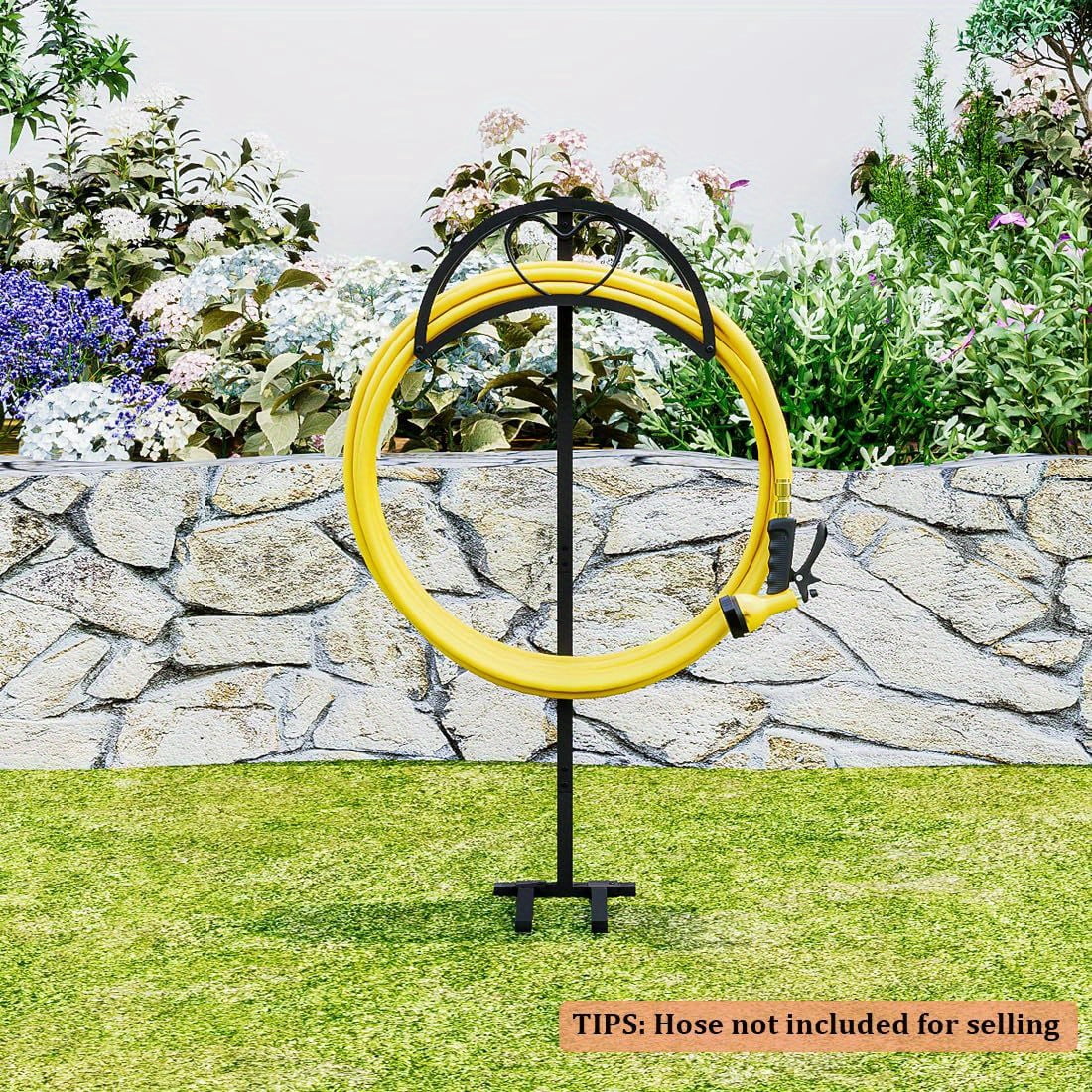 Seamika Garden Hose Holder Freestanding Hose Holder Heavy Duty Metal Hose Reel Stand Water Hose rack For Outside,Black