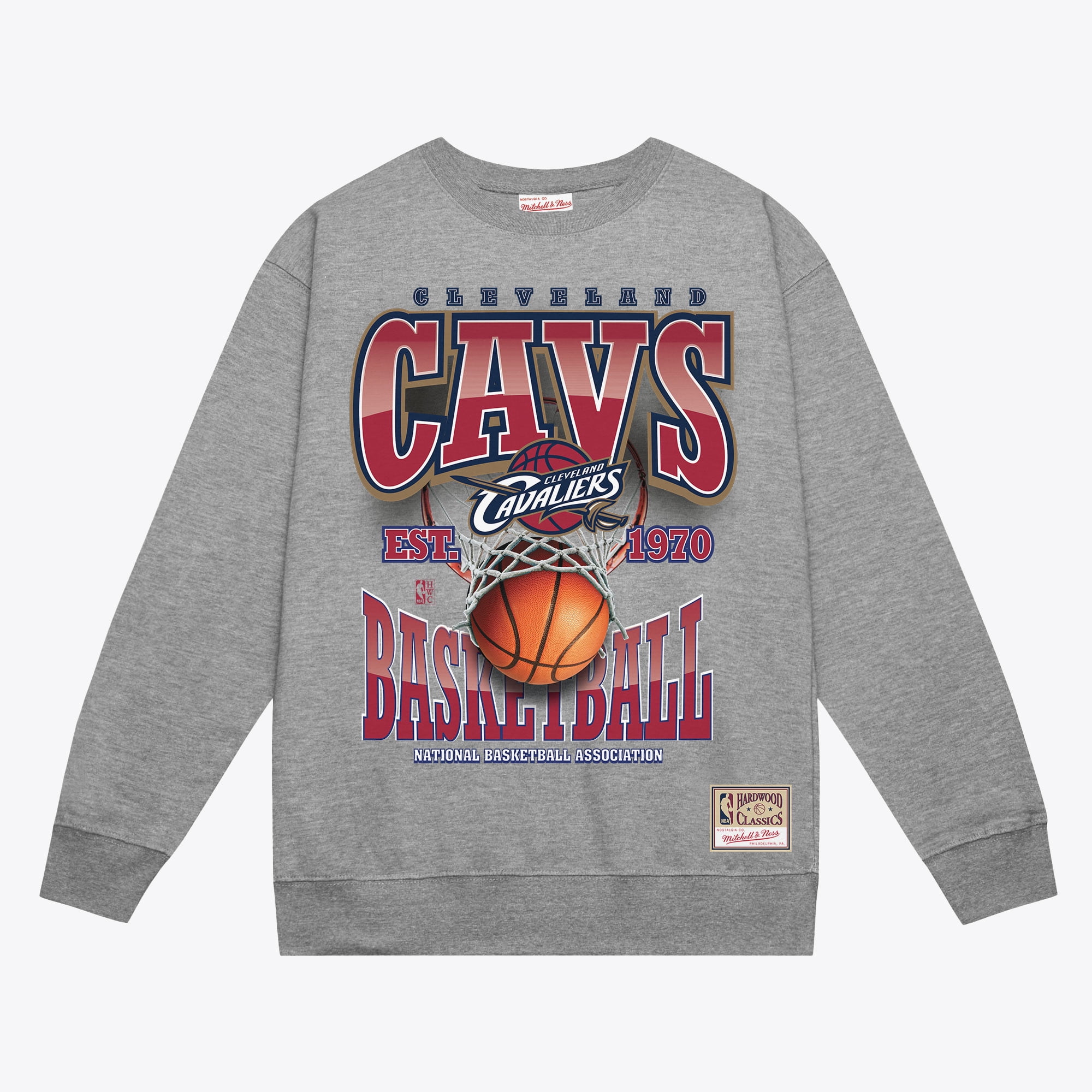 Men's Mitchell & Ness Gray Cleveland Cavaliers Hardwood Classics Tri 2.0 Crewneck Sweatshirt