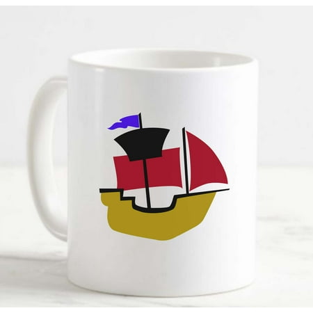 

Coffee Mug Multi-Colored Pirates Ship Argh Ahoy Matey Walk The Plank White Cup Funny Gifts for work office him her